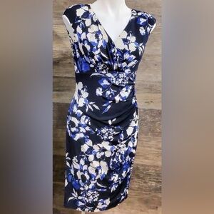 Lauren Ralph Lauren Blue and White Floral Midi Dress
